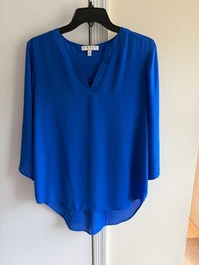 Chaus Cobalt Blue Split V-Neck Blouse